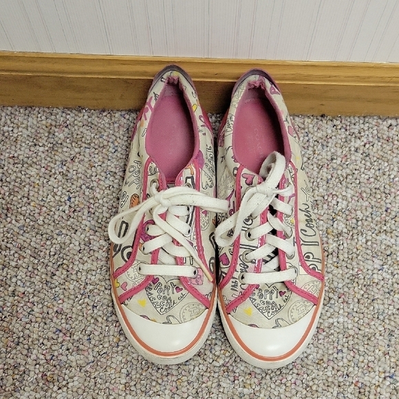 Coach Shoes - Coach Poppy Barrett Pink and Cream Women's Sneakers, Leather Trim. Sz 7